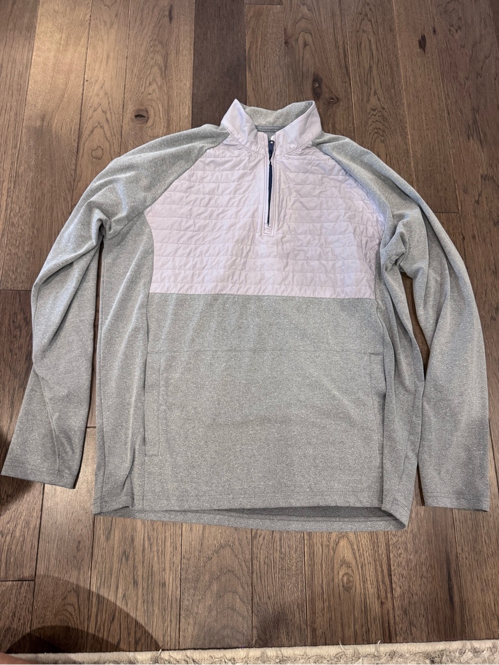 johnnie-O Light Gray and White Quilted Chest Quarter-Zip Pullover